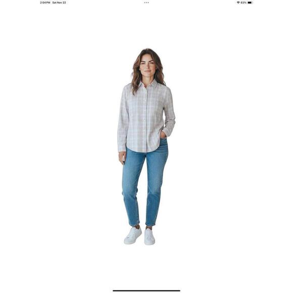 UNTUCKit Tops - UNTUCKIT Shirt Women 8 Chasseles Gray Pink Blue Plaid Button Up Top Long Sleeve